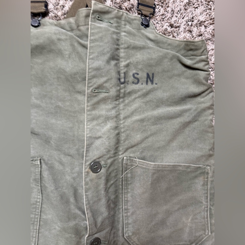 Vintage WW2 us navy overalls-1940s USN Talon zipper 46x19 M missing button #0932 - Picture 4 of 11